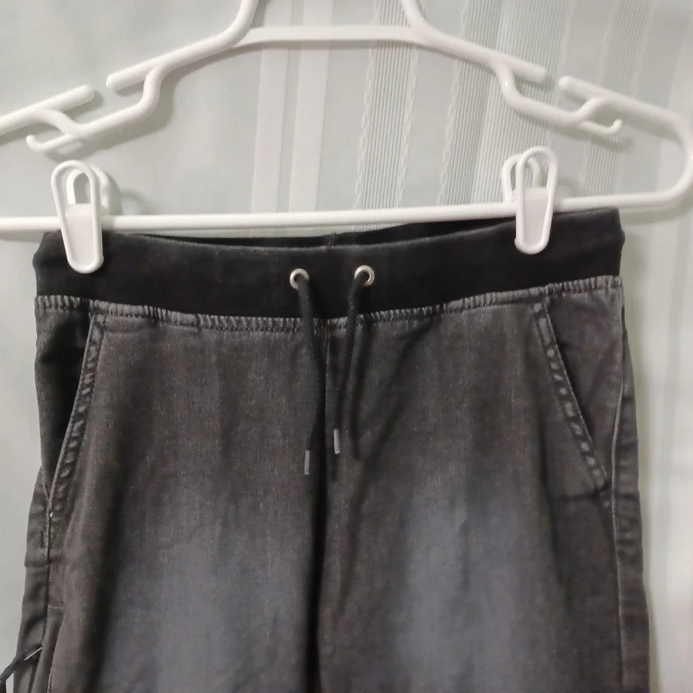 Gymboree Boys Black Denim Jogger Pants Size L 10-12 Faded Wash Drawstring Pocket